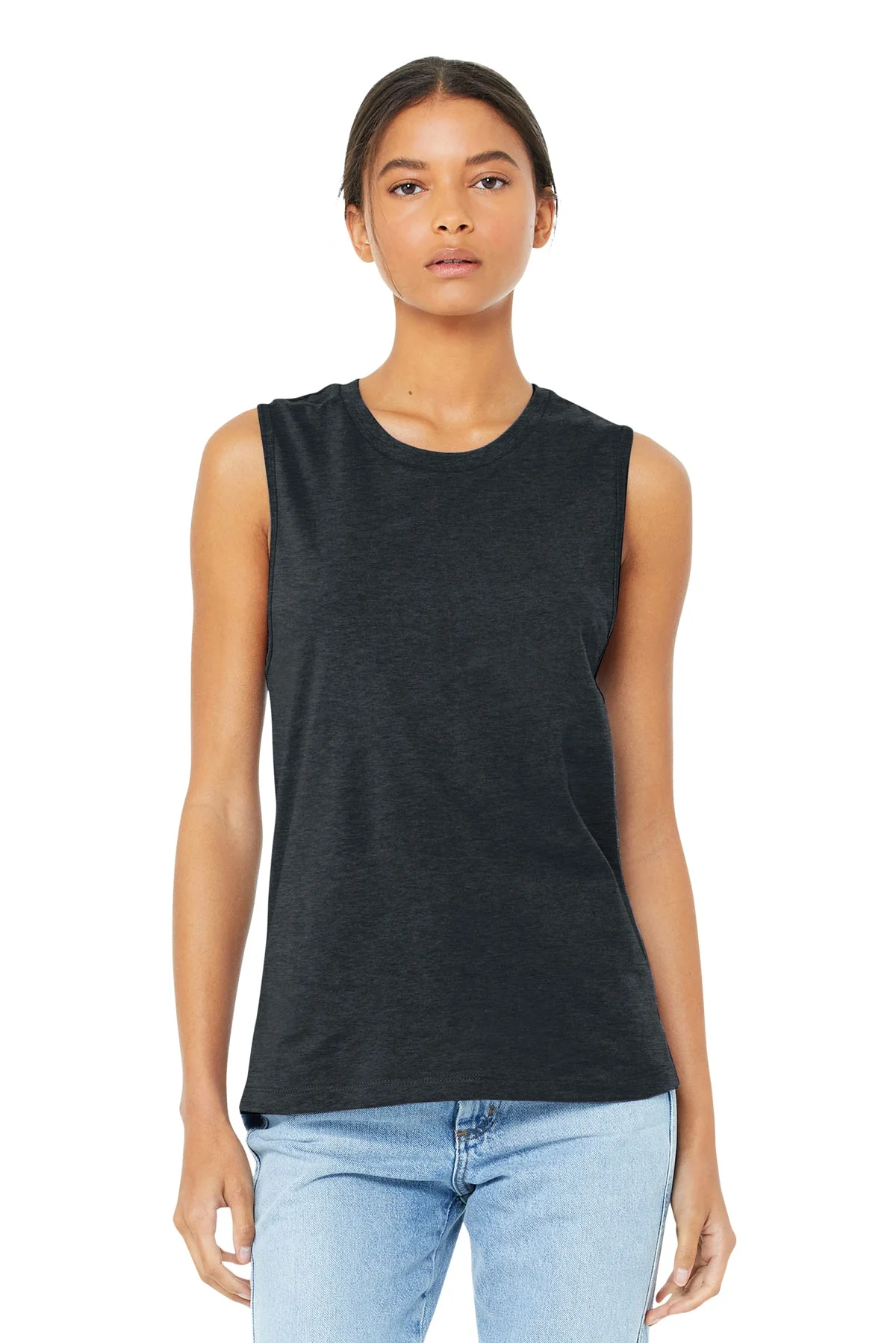 Bella Canvas Womens Jersey Muscle Tank, Dark Grey Heather - Image 4