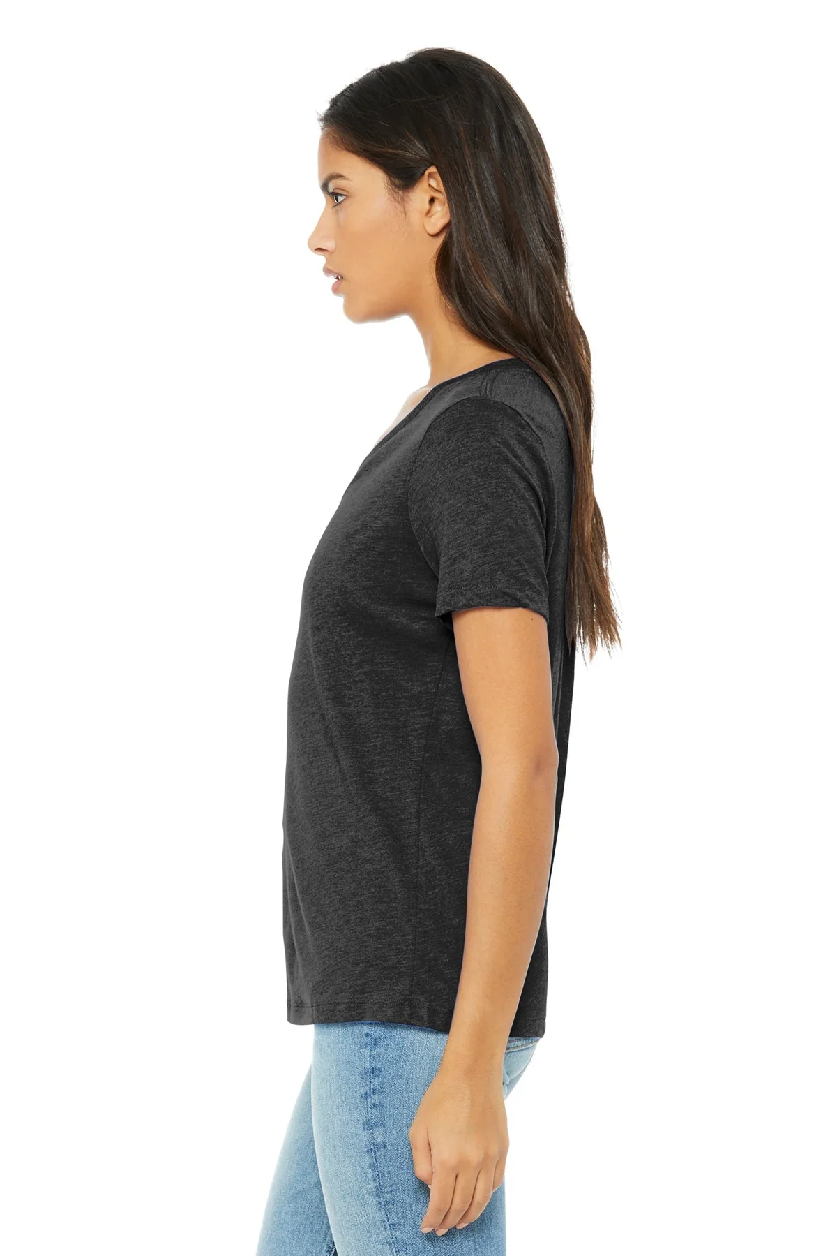 Bella Canvas Womens Triblend V-Neck, Charcoal Black [Horizontal] - Image 3