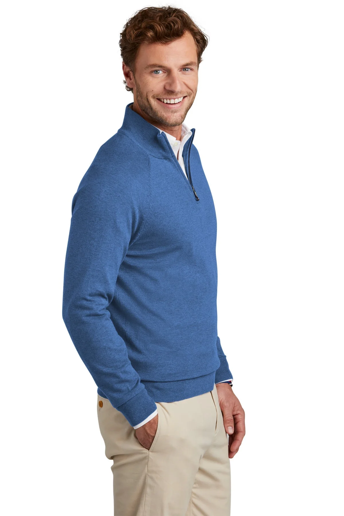 Brooks Brothers Cotton Stretch 1/4-Zip Sweater, Charter Blue Heather [FORT Robotics] - Image 3