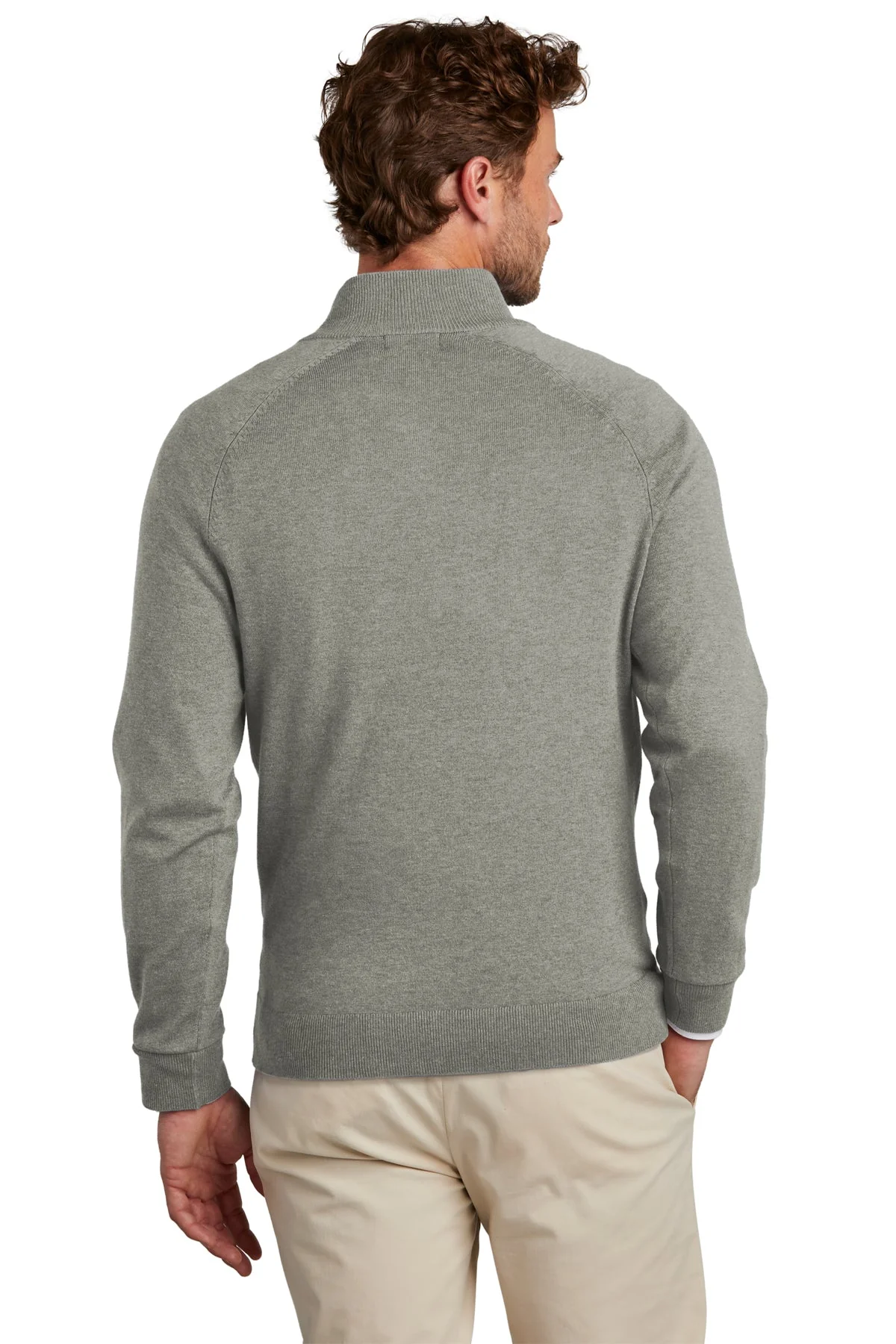 Brooks Brothers Cotton Stretch 1/4-Zip Sweater, Light Shadow Grey Heather [Maine State Credit Union] - Image 2