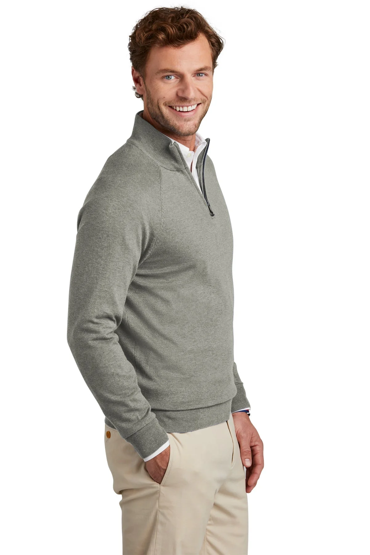 Brooks Brothers Cotton Stretch 1/4-Zip Sweater, Light Shadow Grey Heather [Maine State Credit Union] - Image 3