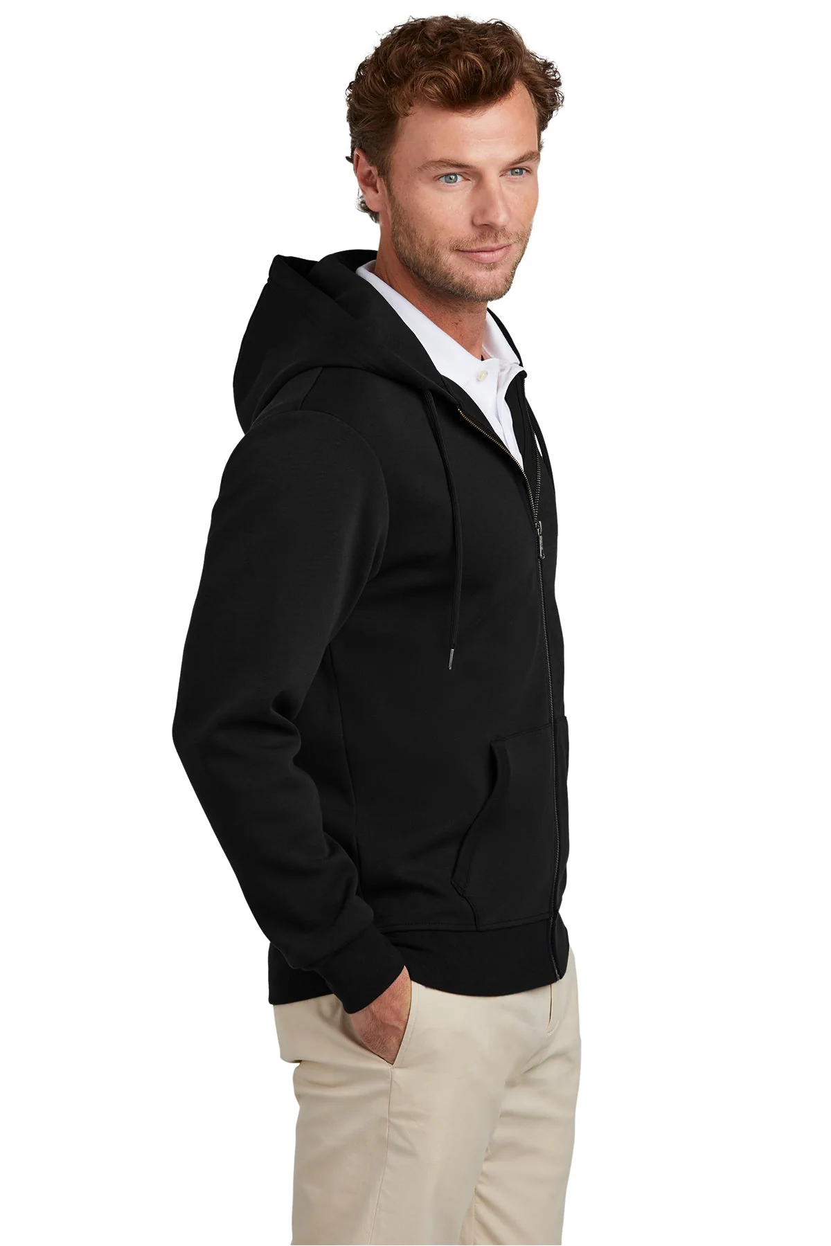 Brooks Brothers Double-Knit Full-Zip Hoodie, Deep Black - Image 3
