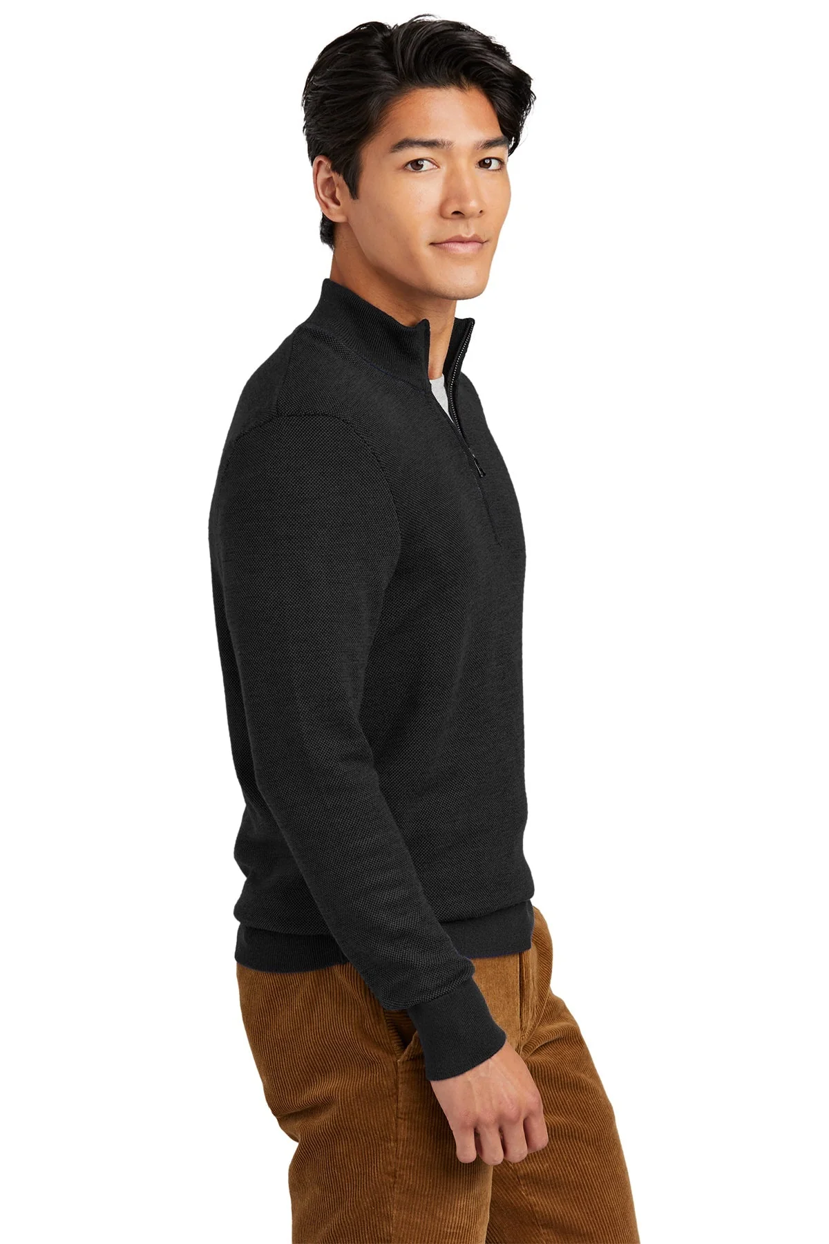 Brooks Brothers Washable Merino Birdseye  1/4-Zip Sweater, Deep Black [The Braff Group] - Image 3