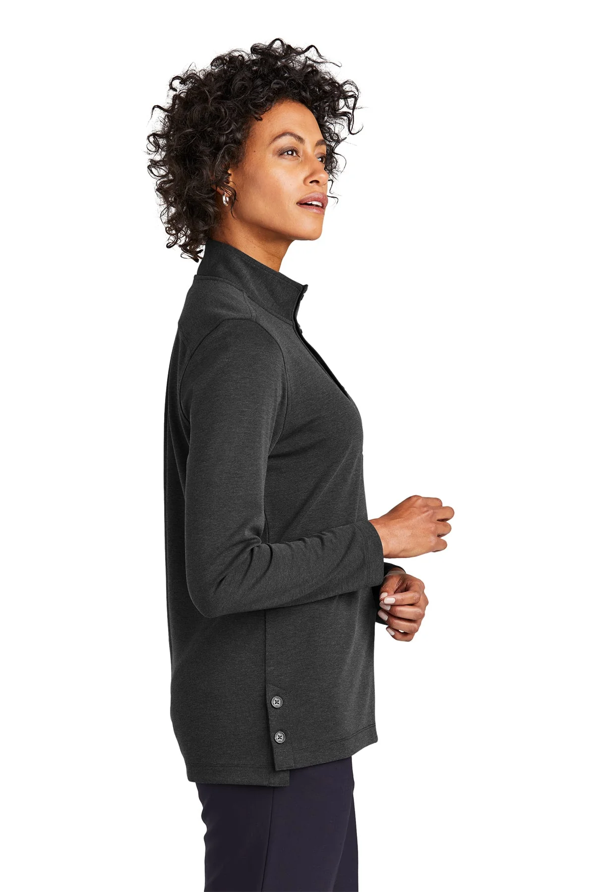Brooks Brothers Womens Mid-Layer Stretch 1/2-Button, Windsor Grey Heather - Image 3