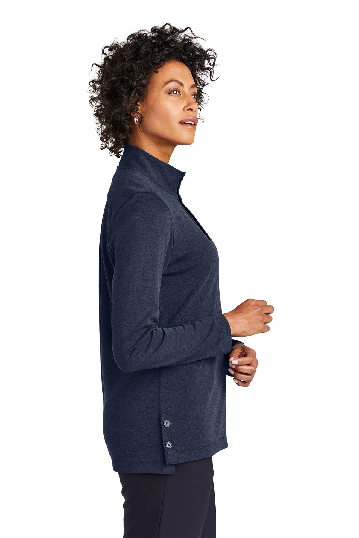 Brooks Brothers Womens Stretch 1/2-Button, Navy Blazer Heather [Control Risks] - Image 3