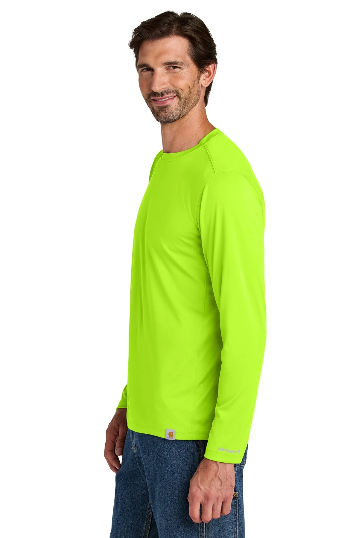 Carhartt Force Sun Defender Long Sleeve Custom T-Shirts, Brite Lime - Image 3
