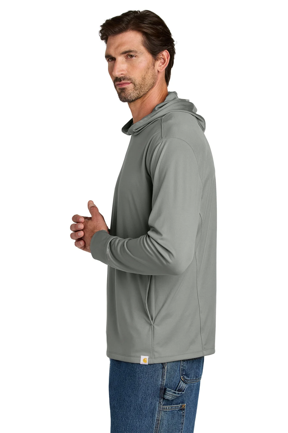 Carhartt Force Sun Defender Long Sleeve Hooded Custom T-Shirts, Asphalt Grey - Image 3