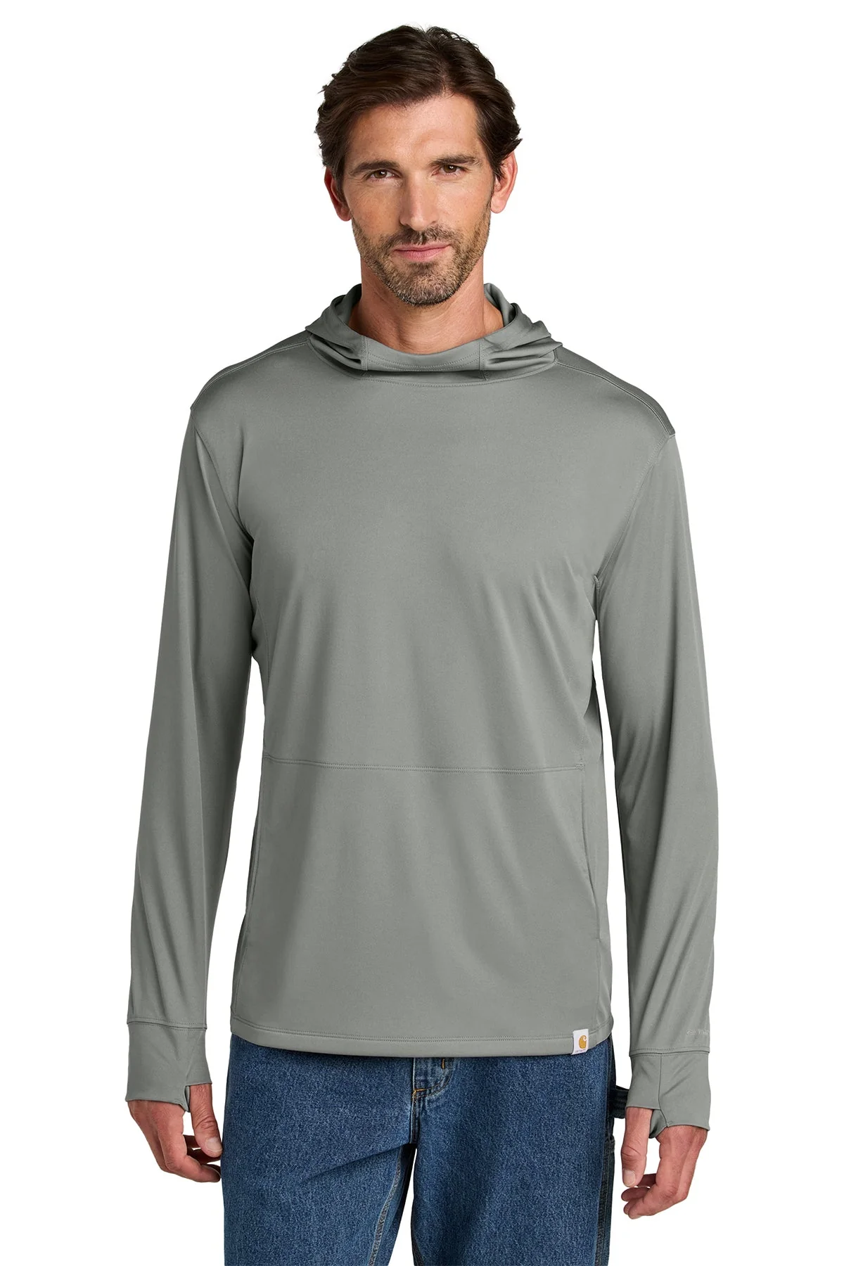 Carhartt Force Sun Defender Long Sleeve Hooded Custom T-Shirts, Asphalt Grey - Image 4