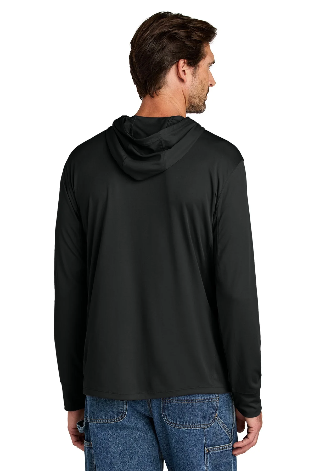 Carhartt Force Sun Defender Long Sleeve Hooded Custom T-Shirts, Black - Image 2