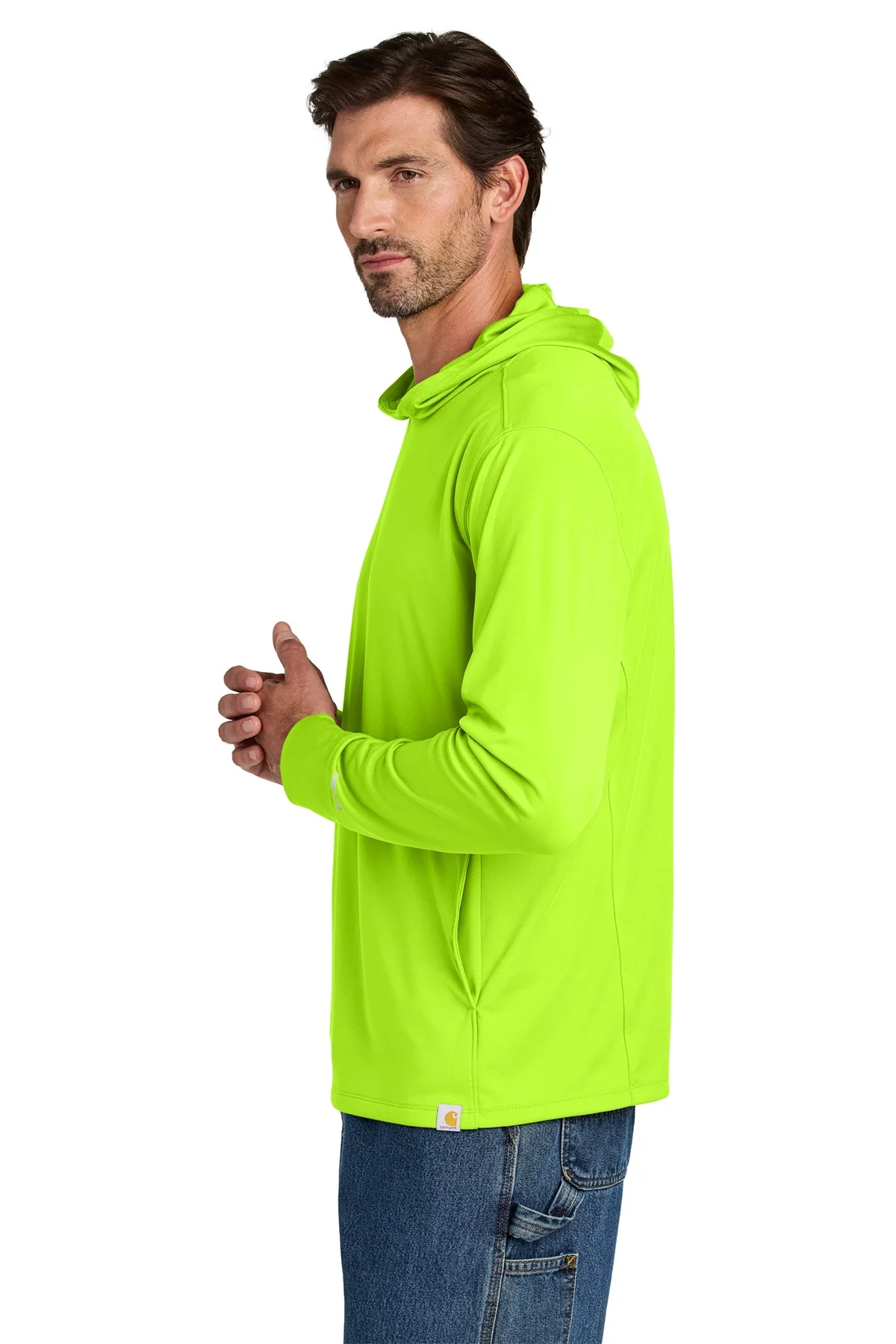 Carhartt Force Sun Defender Long Sleeve Hooded Custom T-Shirts, Brite Lime - Image 3