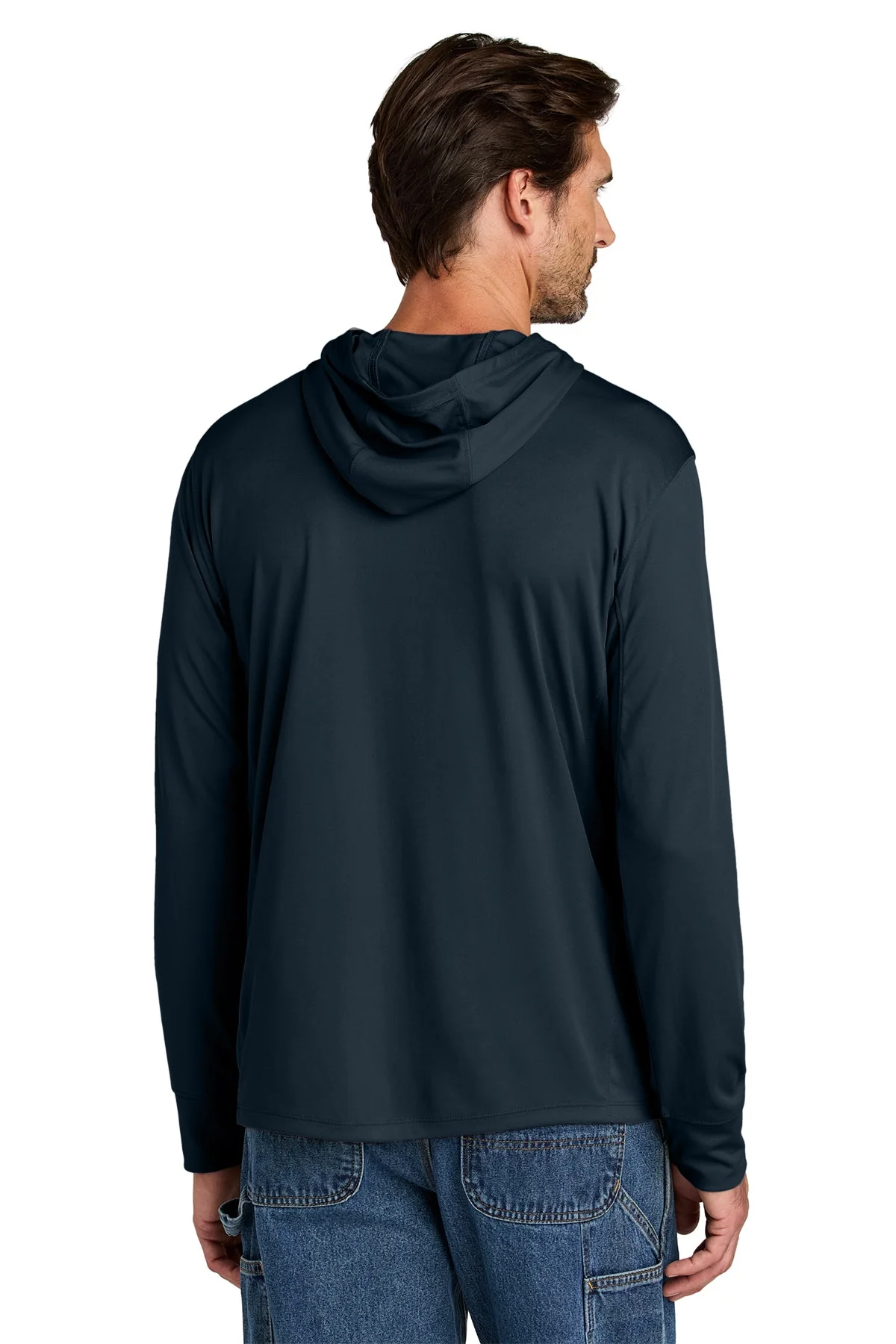 Carhartt Force Sun Defender Long Sleeve Hooded Custom T-Shirts, Navy - Image 2