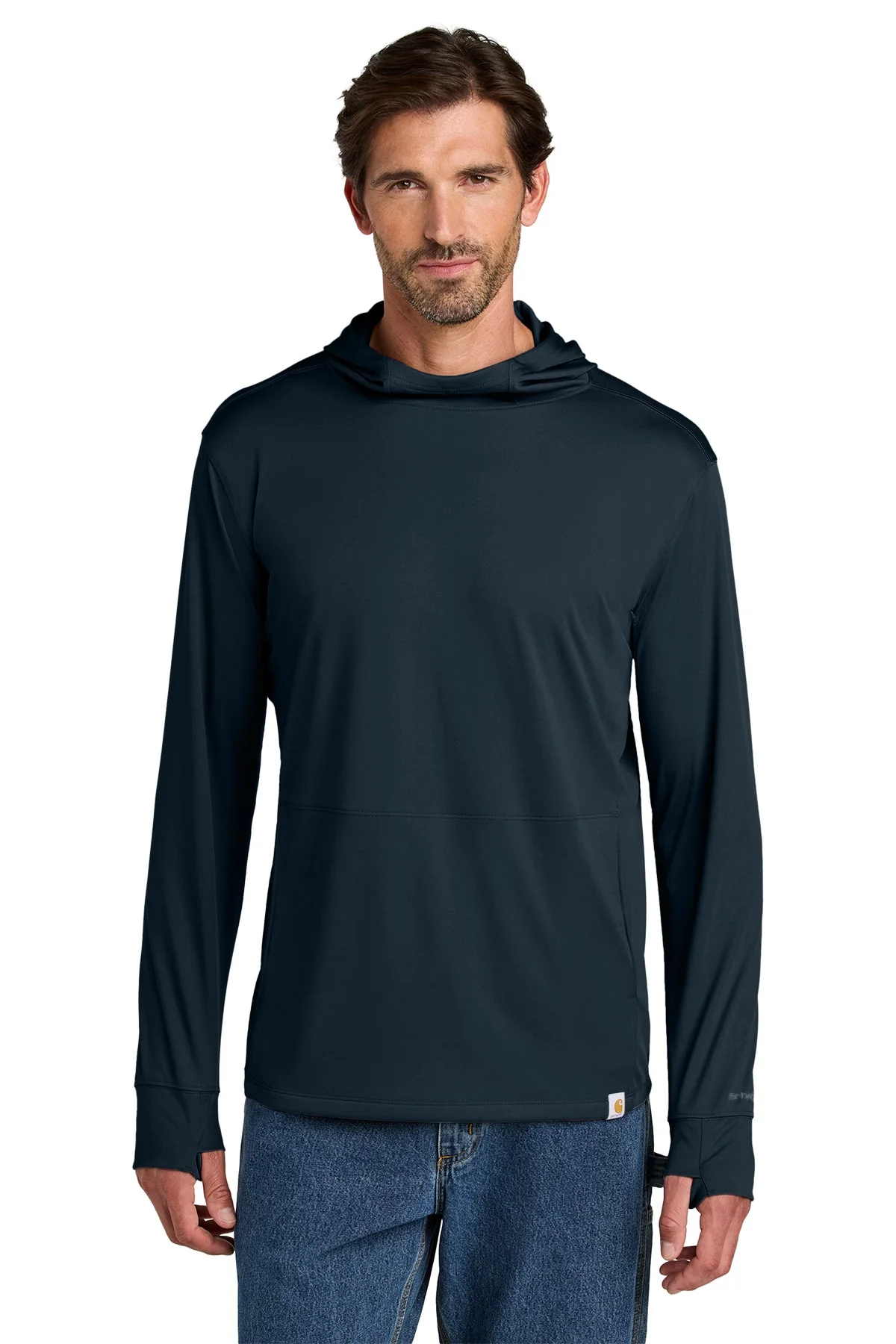 Carhartt Force Sun Defender Long Sleeve Hooded Custom T-Shirts, Navy - Image 4