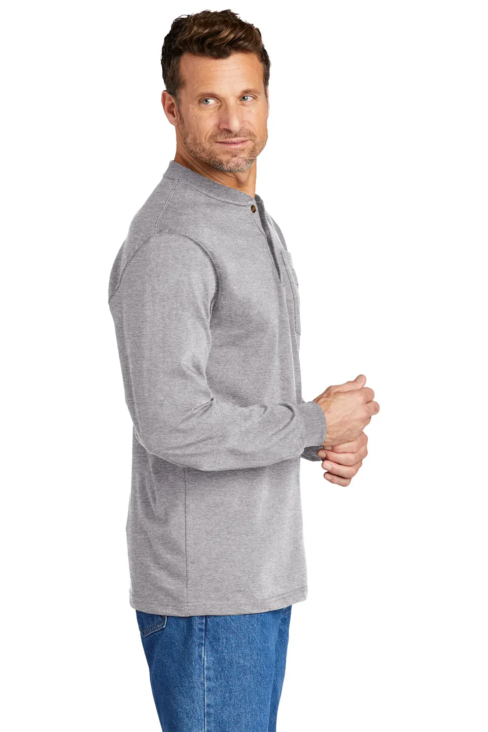 Carhartt Long Sleeve Henley T-Shirt, Heather Grey [Northern Lights Locating & Inspection] - Image 3