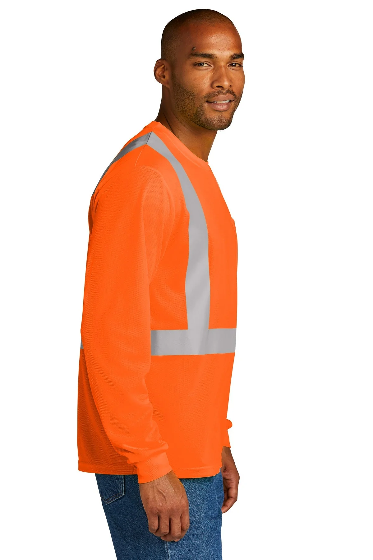 CornerStone ANSI 107 Class 2 Mesh Long Sleeve Tee, Safety Orange [Calvada Surveying Inc] - Image 3