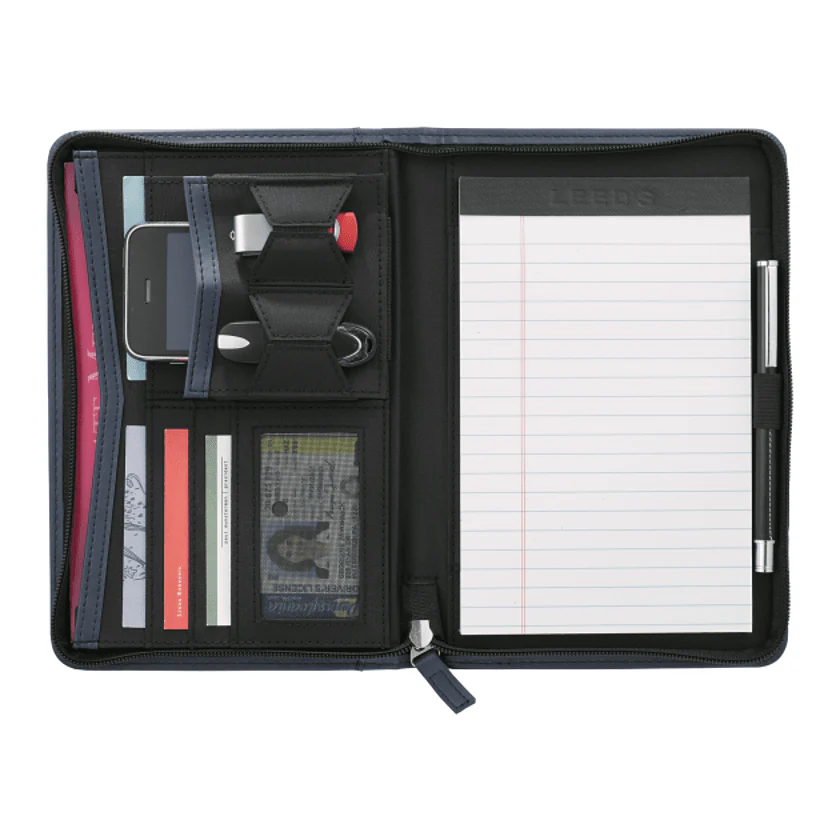 Pedova Junior Zippered Branded Padfolio, Navy - Image 2