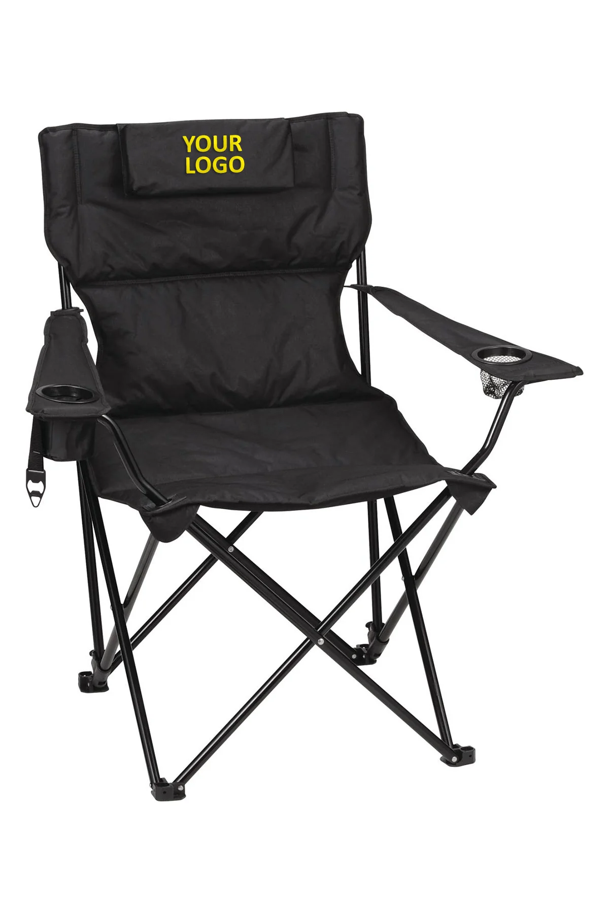 Premium Padded Foldable Custom Outdoor Reclining Camping Chairs, Black