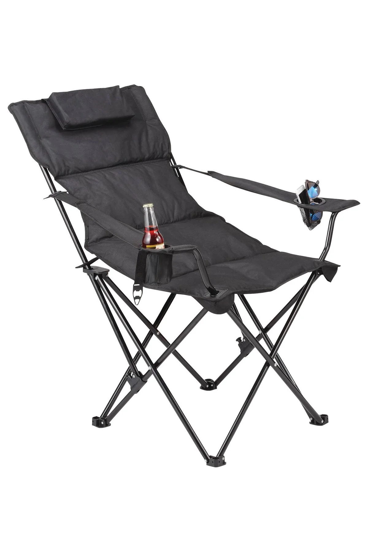 Premium Padded Foldable Custom Outdoor Reclining Camping Chairs, Black - Image 2