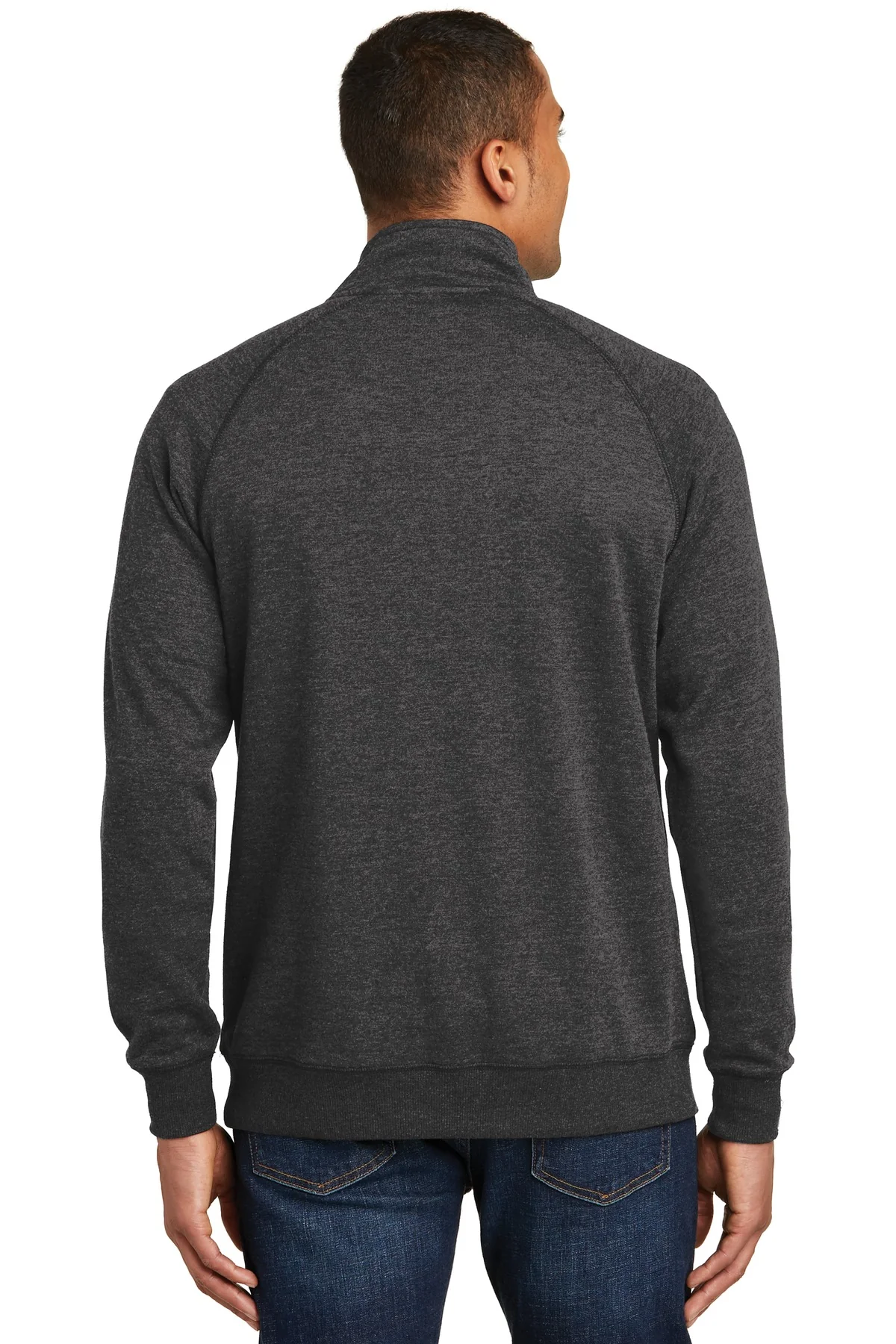 District Made Mens Lightweight Fleece 1/4-Zip Heathered Black - Image 3