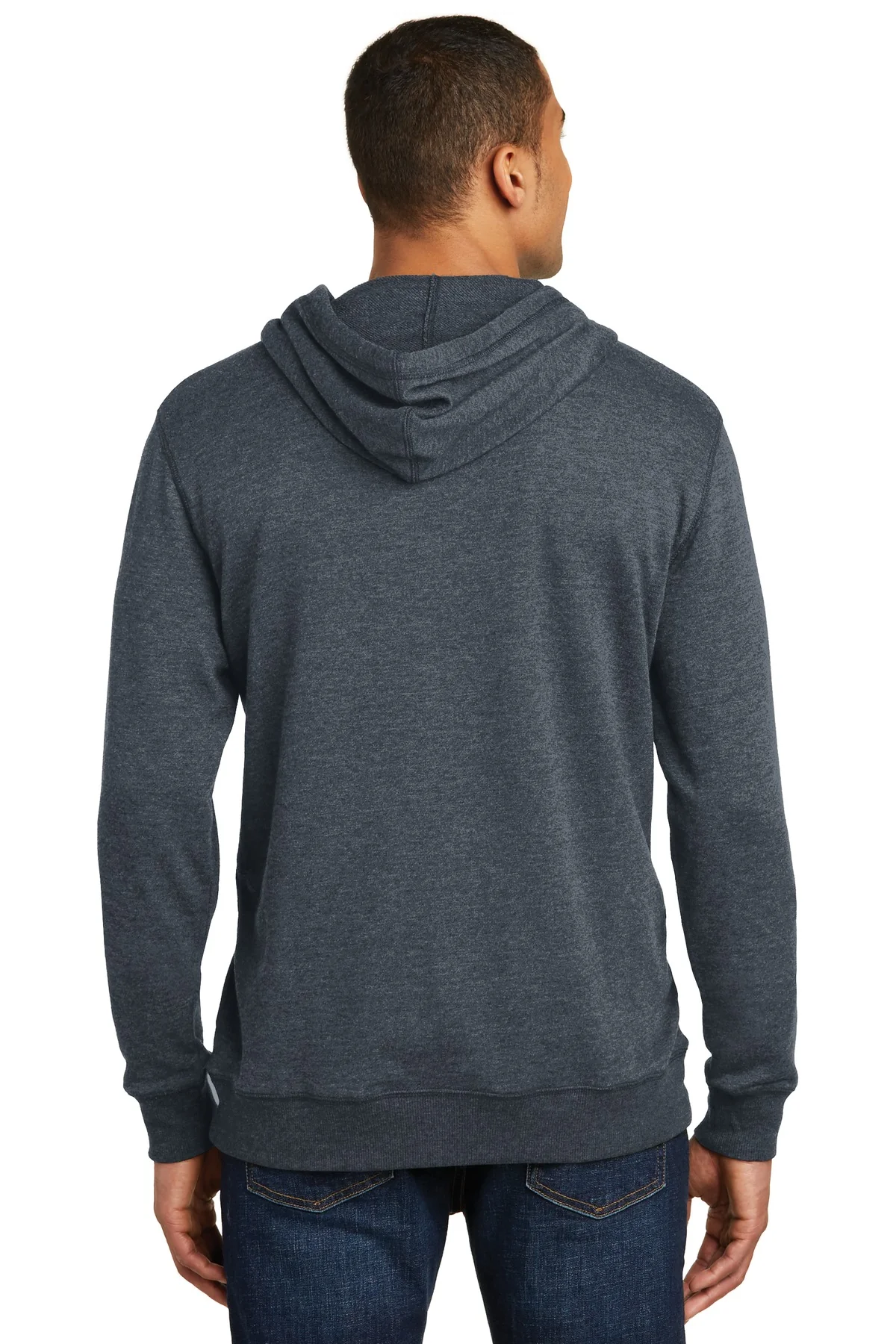 District Made Mens Lightweight Fleece Hoodie Heathered Navy - Image 3