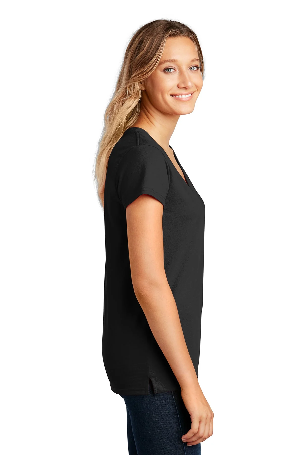 District Womens V-Neck Tee, Black [GuidePoint Security] - Image 3
