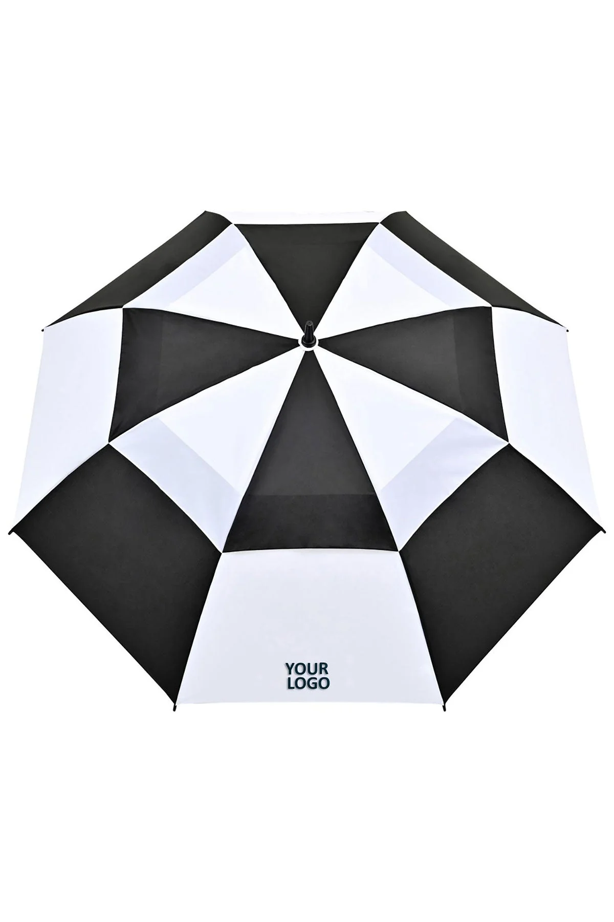 Elements 60" Recycled Auto Open Double Canopy Golf Custom Umbrellas, Black/ White