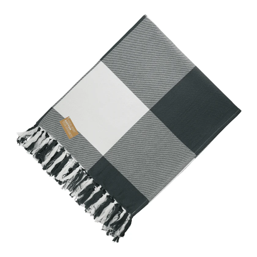 Field & Co Organic Cotton Check Branded Throw Blankets, Charcoal - Image 2