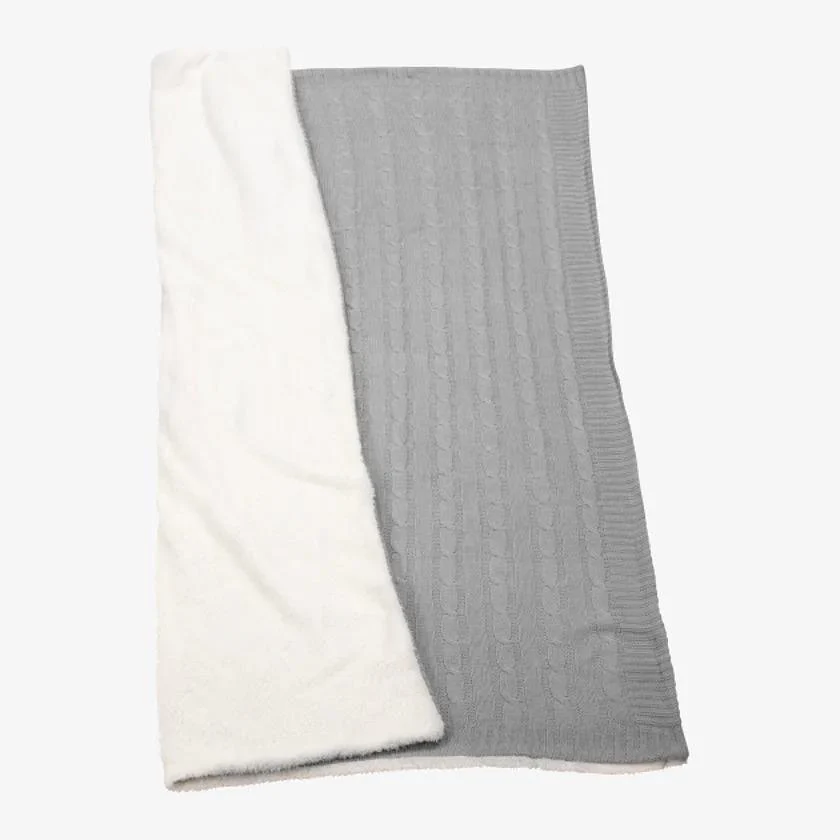 Field & Co Cable Knit Sherpa Blanket, Gray - Image 3