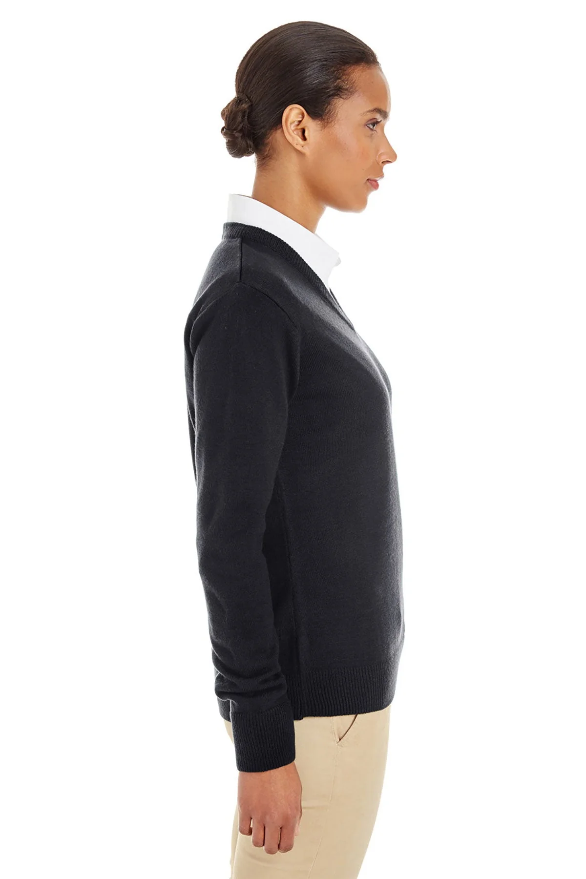 Harriton Ladies Pilbloc V-Neck Sweater, Black [Harris & Associates] - Image 3