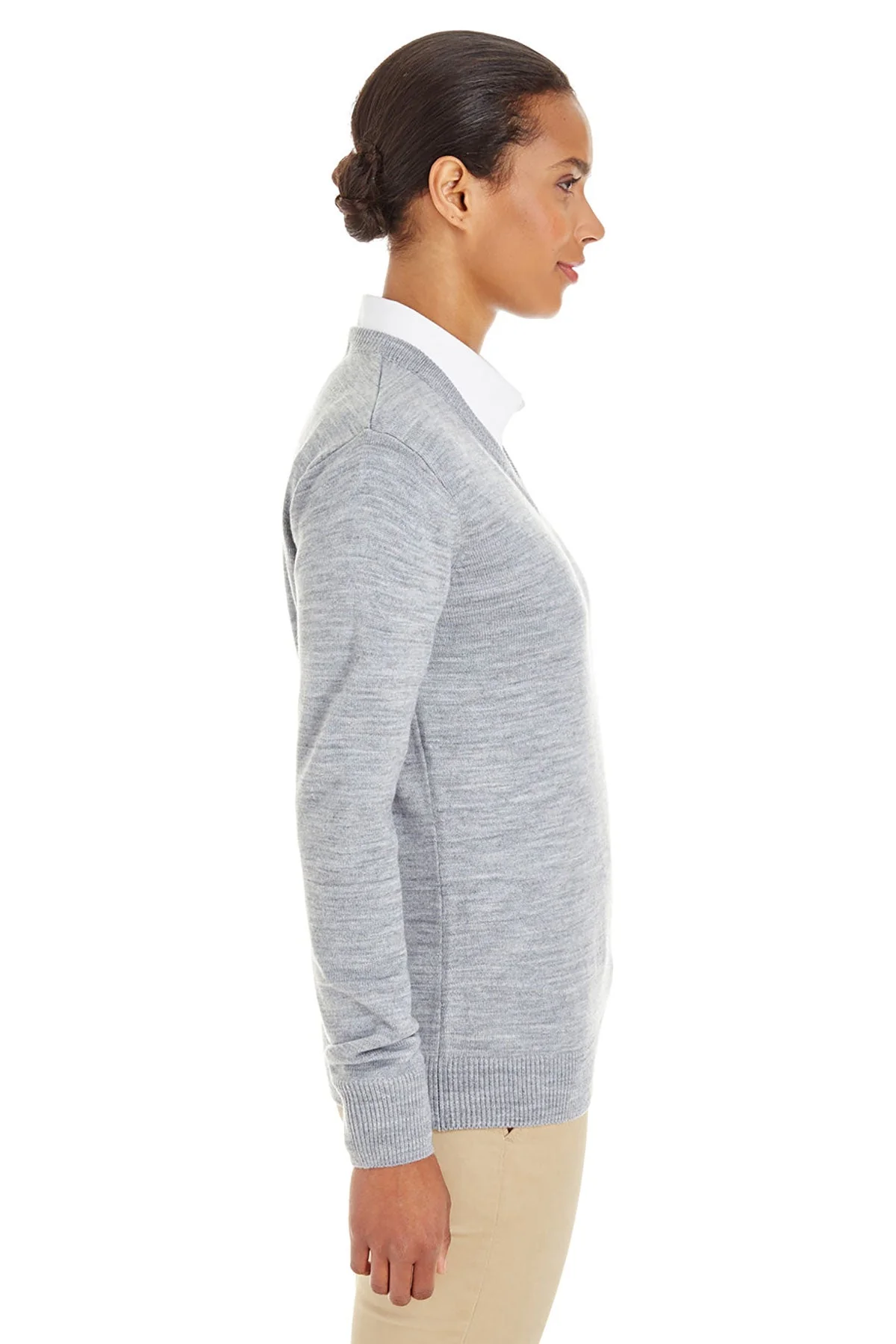 Harriton Ladies Pilbloc V-Neck Sweater, Grey Heather [Johnstown Housing Authority] - Image 3