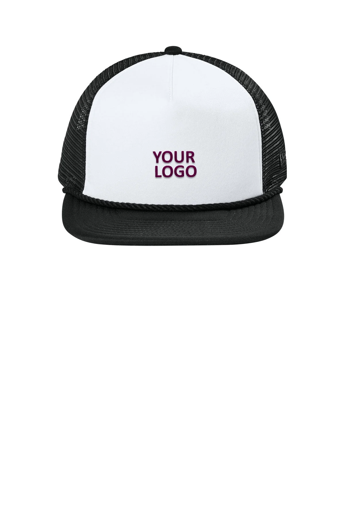 New Era Foam Rope Trucker Custom Caps, White/ Black/ Black
