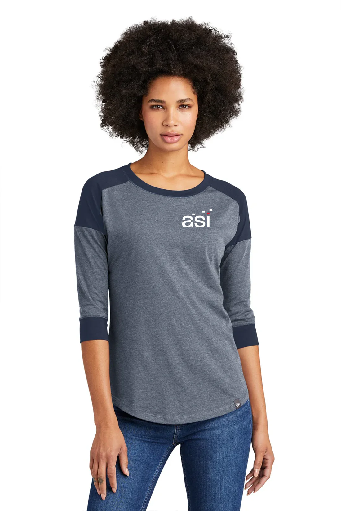 New Era Ladies Heritage Blend 3/4-Sleeve Baseball Printed Tee, True Navy/True Navy Twist [ASI]