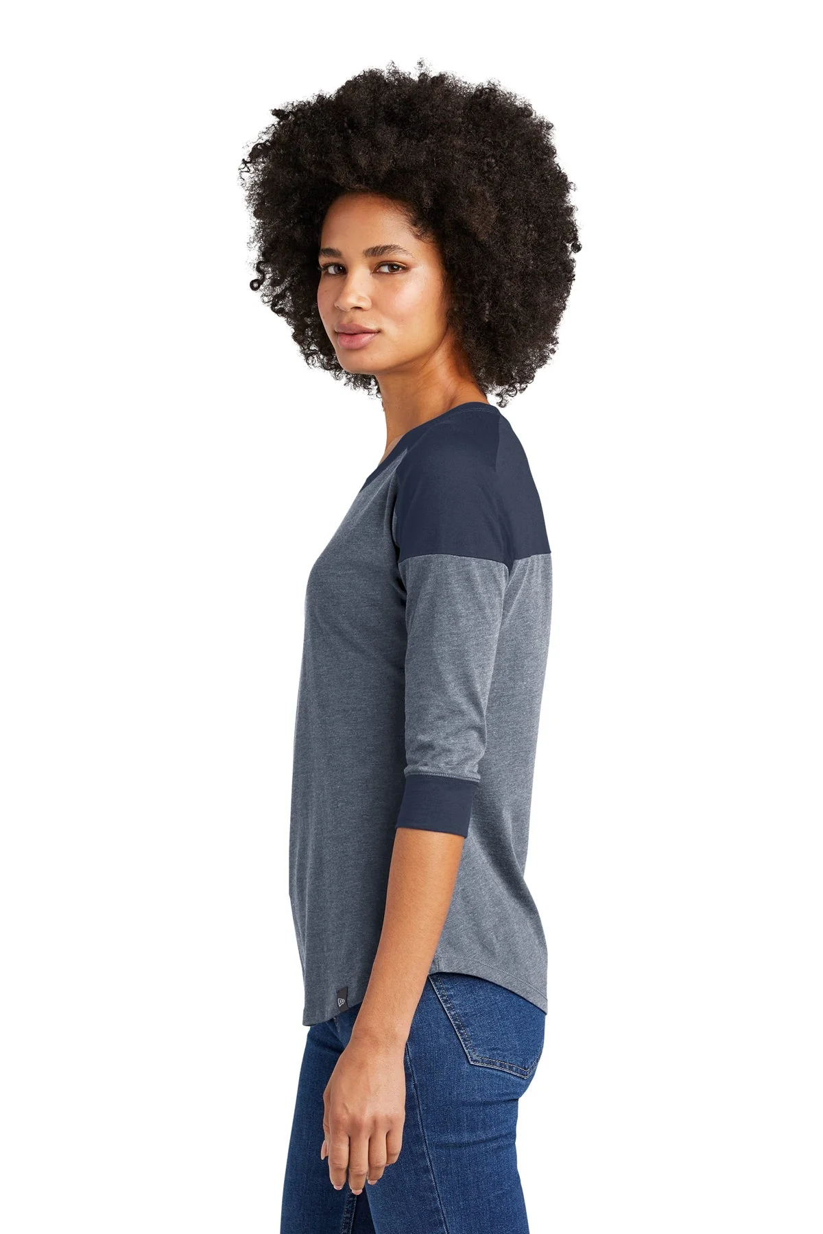 New Era Ladies Heritage Blend 3/4-Sleeve Baseball Tee, True Navy Twist [Real8 Group] - Image 2