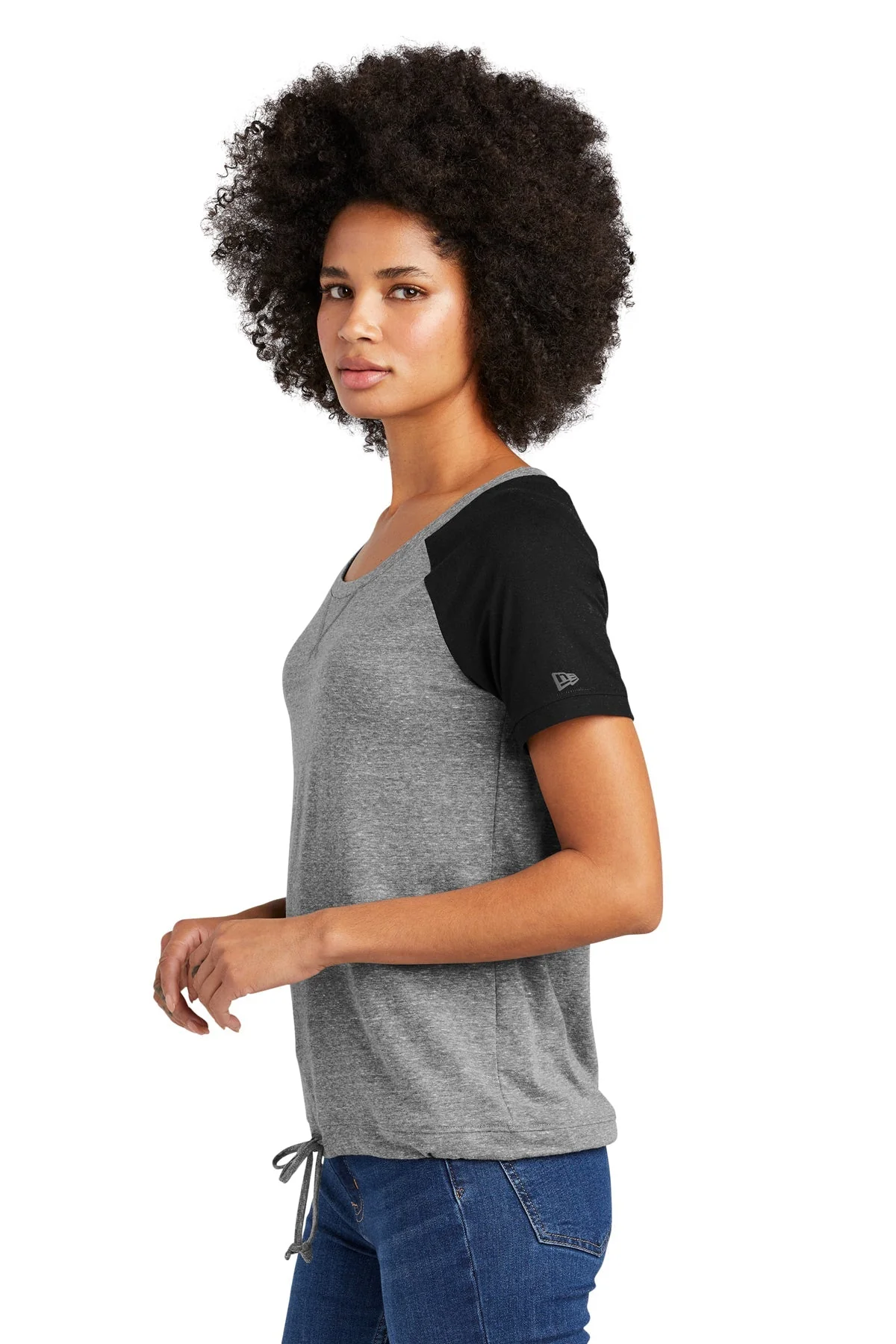 New Era Ladies Tri-Blend Performance Printed Tee, Shadow Grey/ Black [NCT] - Image 3