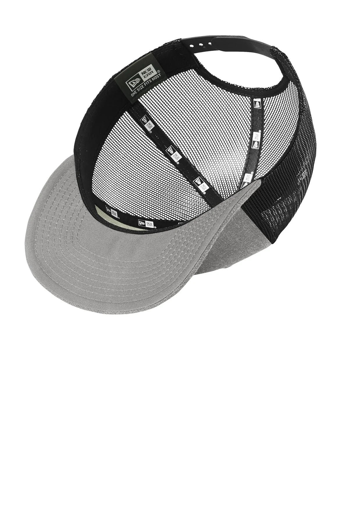 New Era Snapback Low Profile Trucker Custom Caps, Heather Grey/ Black - Image 3