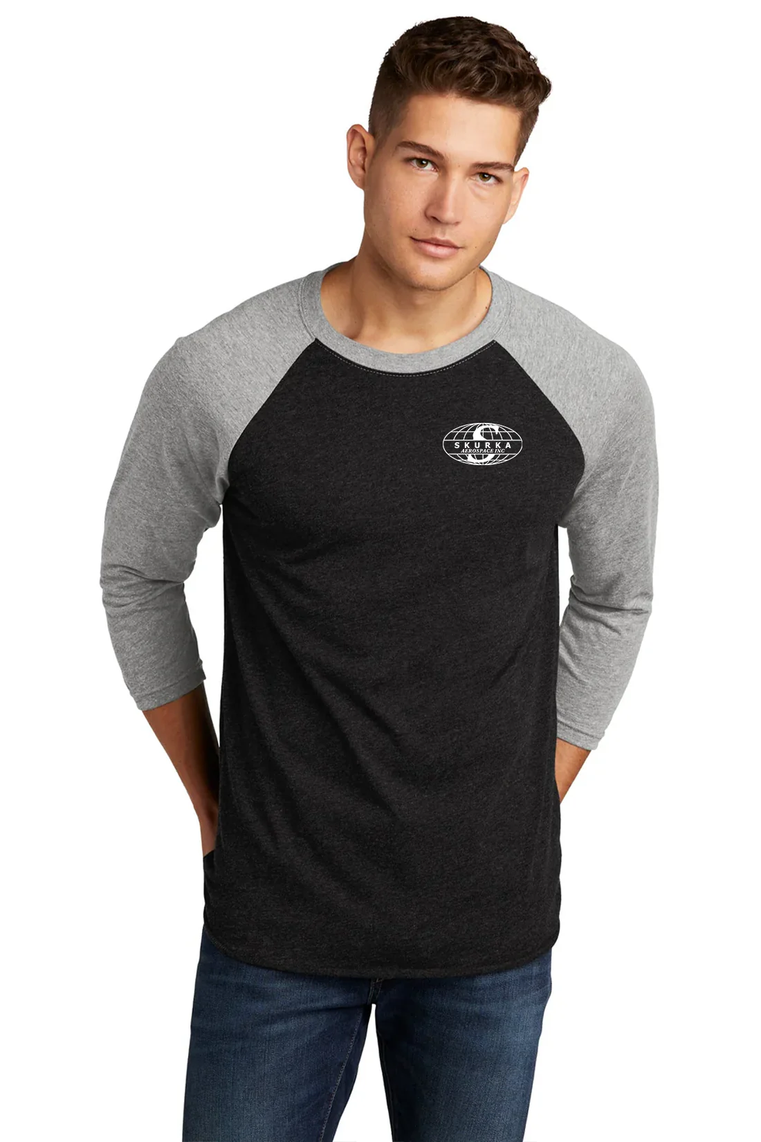 Next Level 3/4-Sleeve Raglan Tee, Pr Heather/ Vin Black [Skurka Aerospace, Inc.]