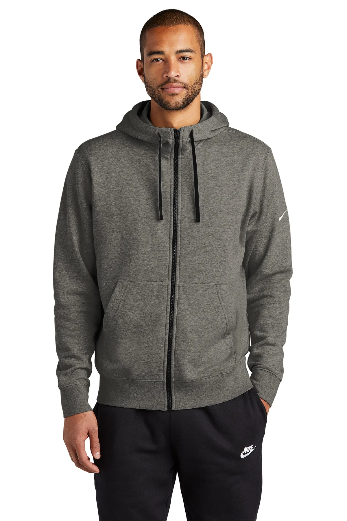 Nike Club Fleece Custom Zip Hoodies, Charcoal Heather - Image 4