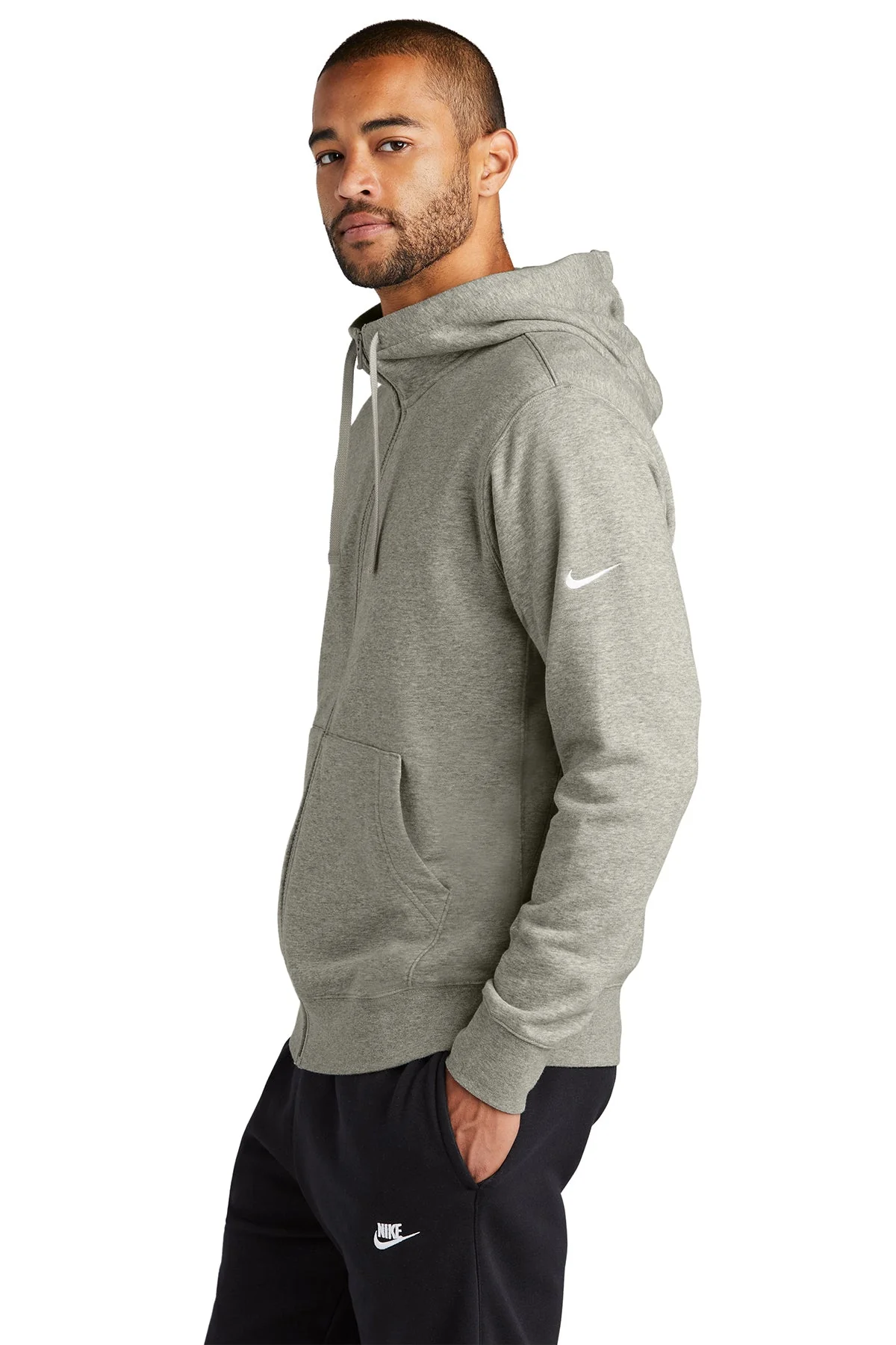 Nike Club Fleece Custom Zip Hoodies, Dark Grey Heather - Image 3