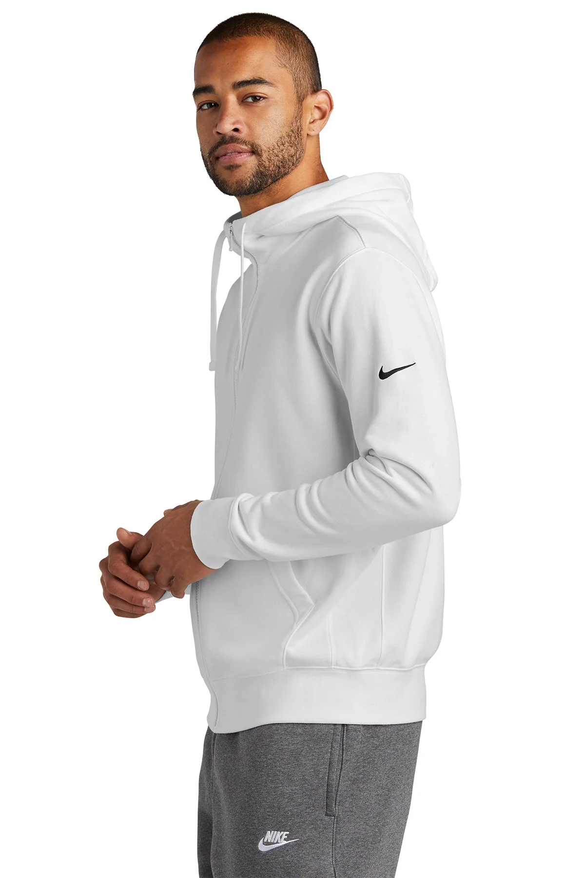 Nike Club Fleece Custom Zip Hoodies, White - Image 3