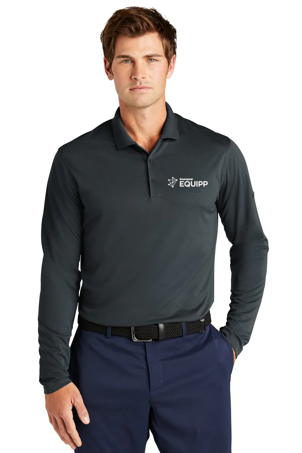 Nike Dri-FIT Micro Pique Long Sleeve Polo, Anthracite [PQS by Innovaccer]