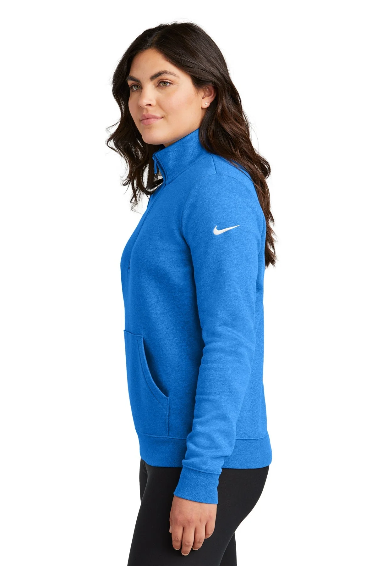 Nike Ladies Club Fleece Quarter-Zip, Game Royal Heather [Executive Construction] - Image 3