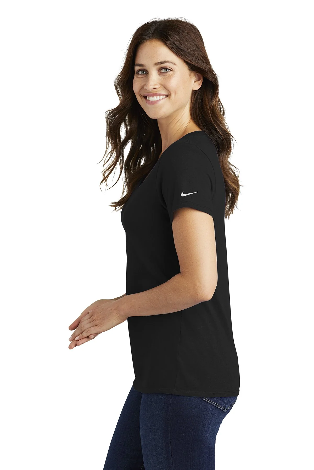 Nike Ladies Core Cotton Scoop Neck Customized Tees, Black - Image 2