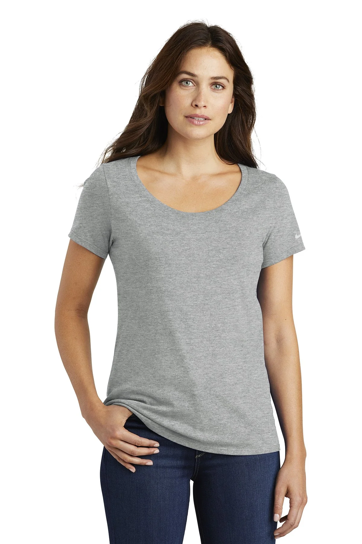 Nike Ladies Core Cotton Scoop Neck Customized Tees, Dark Grey Heather - Image 4