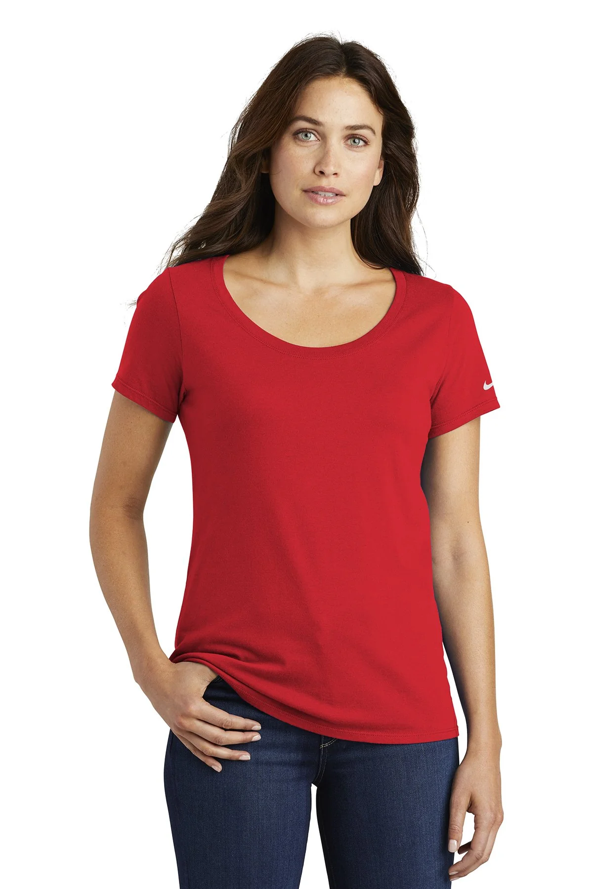 Nike Ladies Core Cotton Scoop Neck Customized Tees, University Red - Image 4