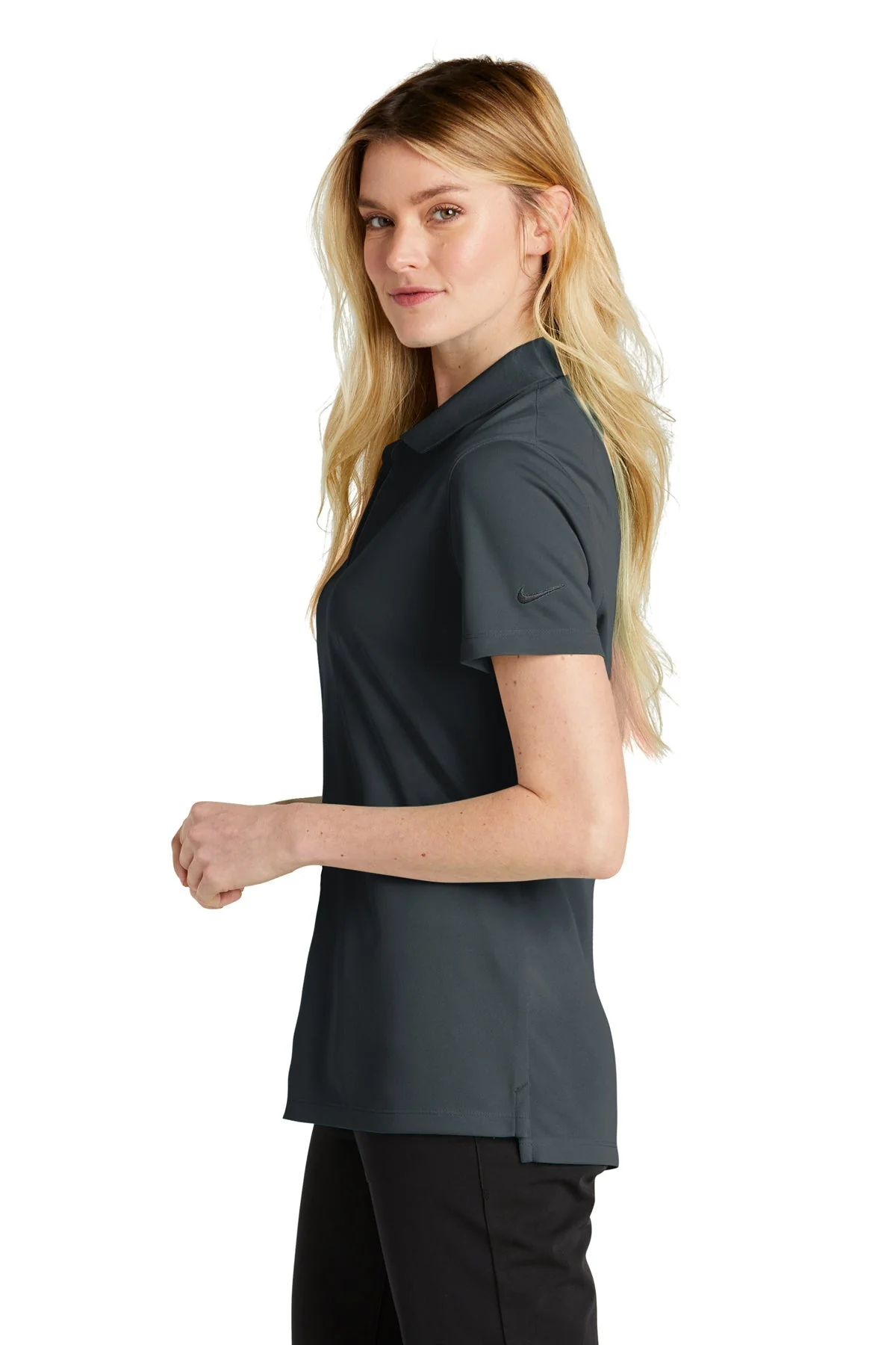 Nike Ladies Dri-FIT Micro Pique Polo, Anthracite [NCT] - Image 3