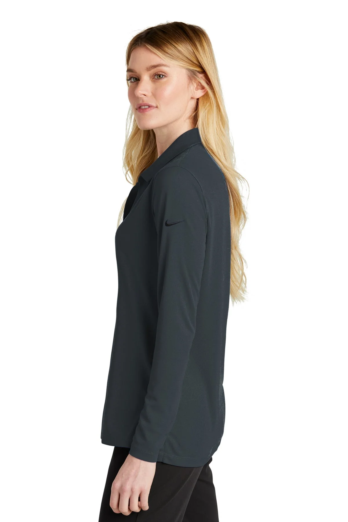 Nike Ladies Dri-FIT Micro Pique Long Sleeve Polo, Anthracite [SEB Professional] - Image 3