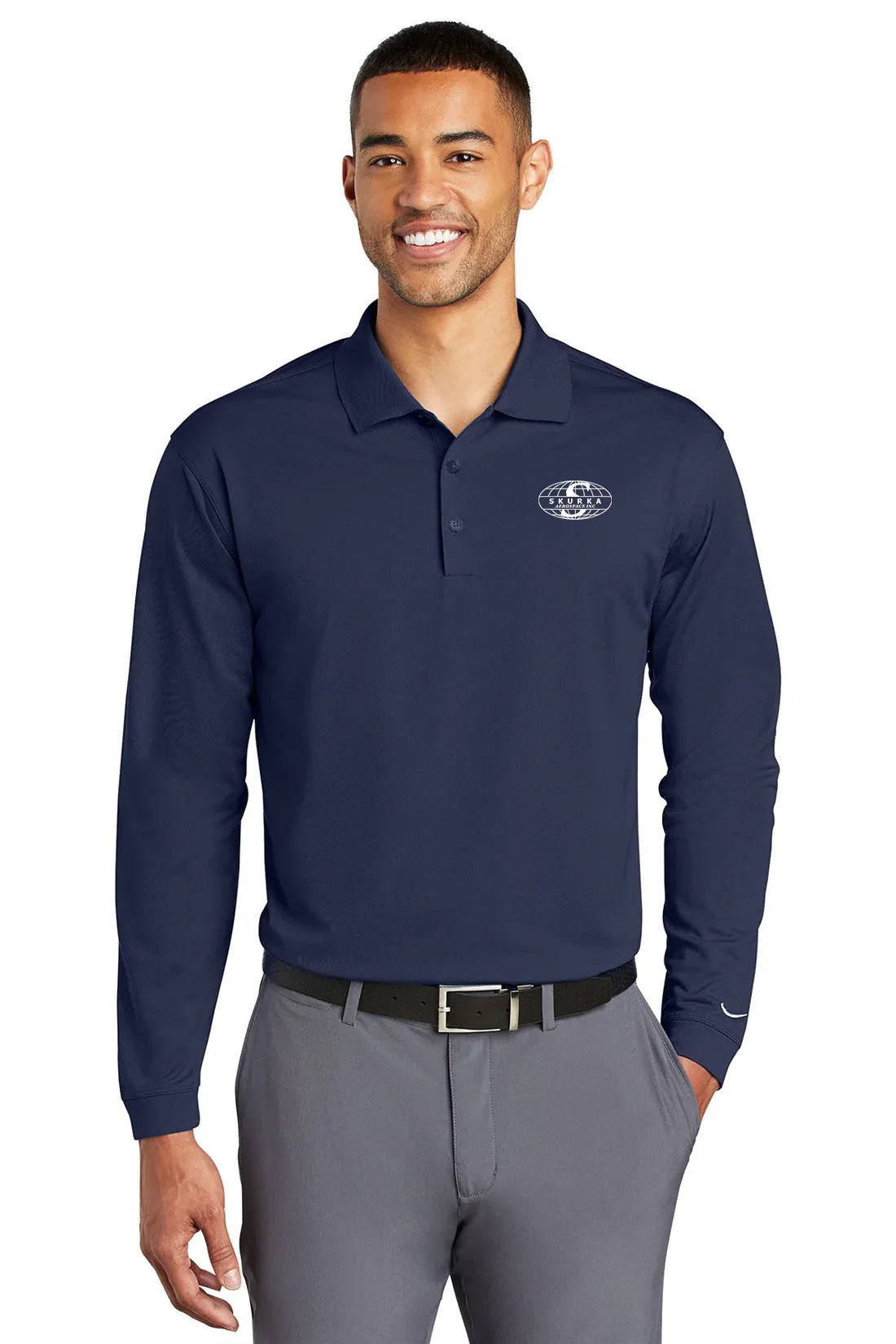 Nike Long Sleeve DriFIT Stretch Tech Polo, Midnight Navy [Skurka Aerospace, Inc.]