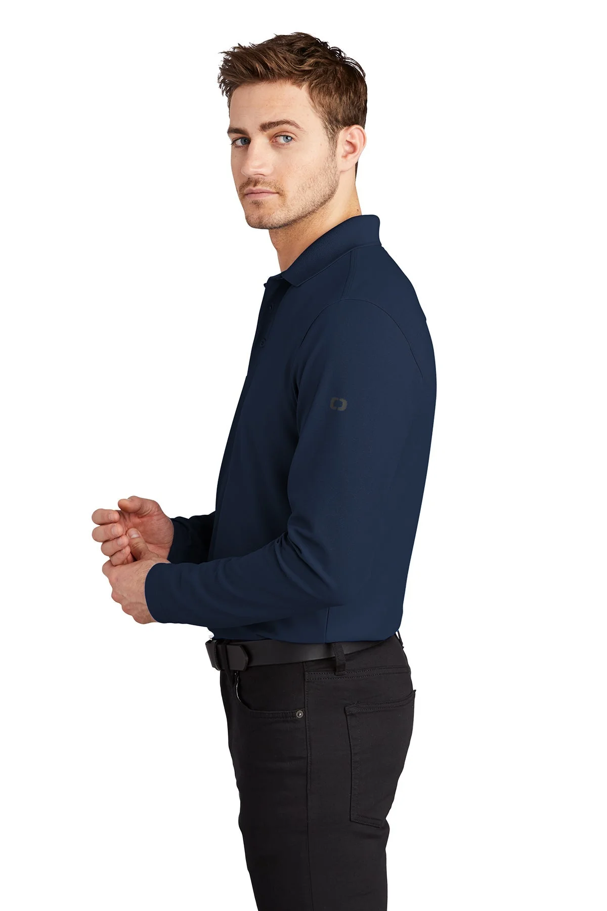 OGIO Caliber Long Sleeve Polo, Navy [Maine State Credit Union] - Image 3