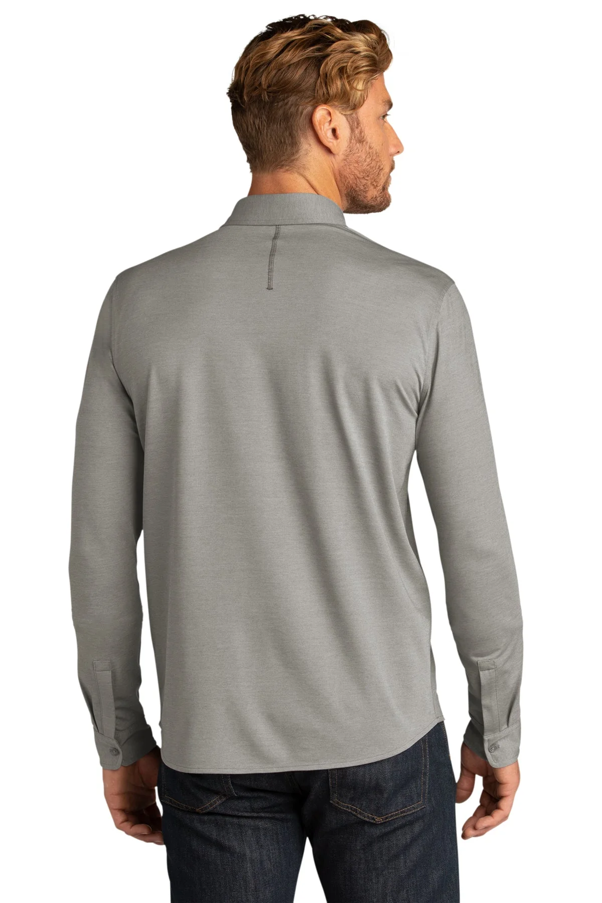 OGIO Code Stretch Long Sleeve Button-Up Tarmac Grey Heather - Image 2