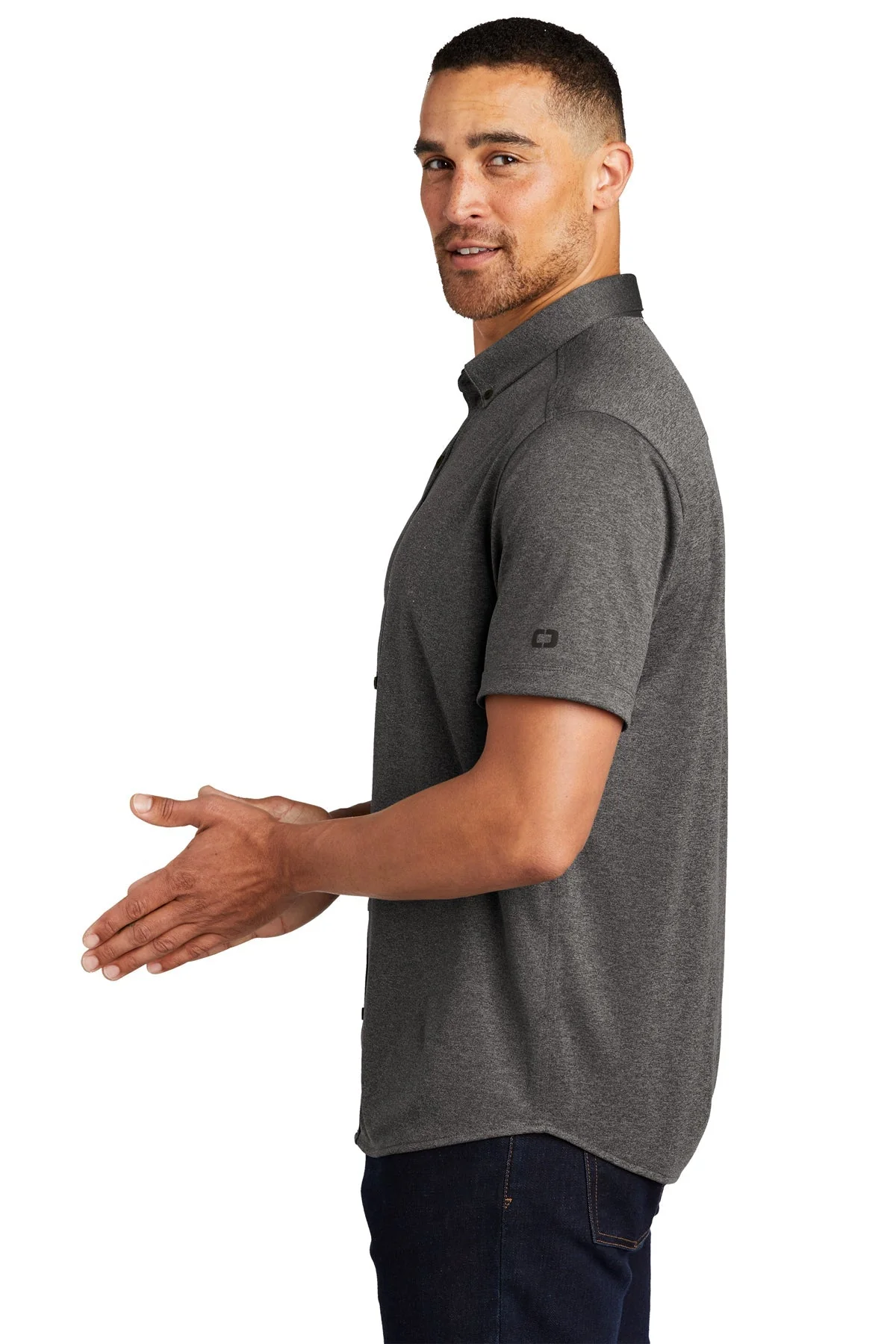 OGIO Gravitate Button Down Shirt, Dark Heather Grey [CommStar Credit Union] - Image 3