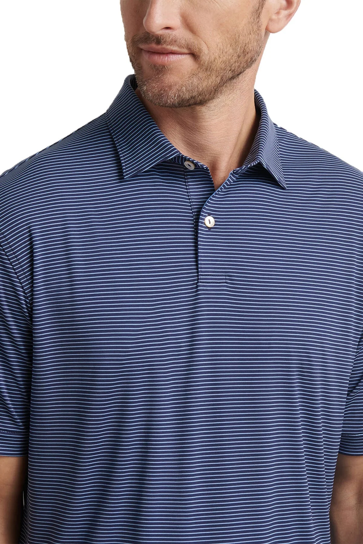 Peter Millar Mens Featherweight Stripe Performance Polo, Navy [Infintium Inc.] - Image 3
